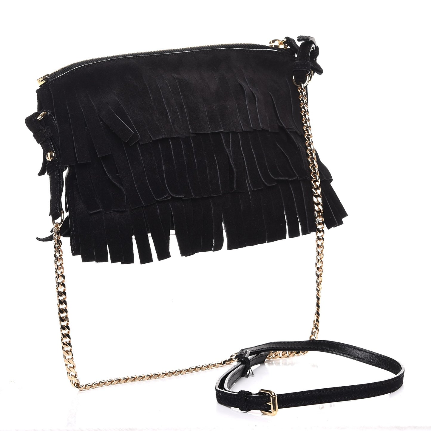 Suede Fringe Peyton Crossbody Clutch Bag Black