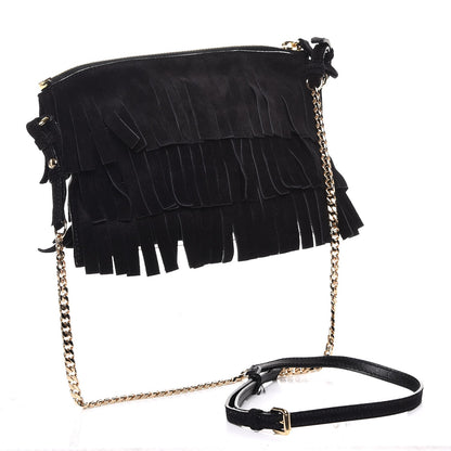 Burberry Suede Fringe Peyton Crossbody Clutch Bag Black 3 of 8