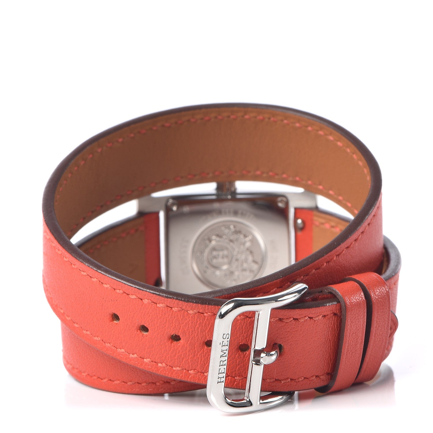 Hermes Stainless Steel Swift 21mm Heure H Hour Double Tour Quartz Watch Orange 4 of 8