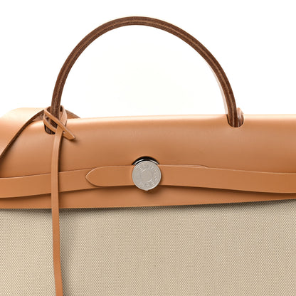 Hermes Military Toile Vache Hunter Herbag Zip Retourne 31 PM Beton Naturel 9 of 12