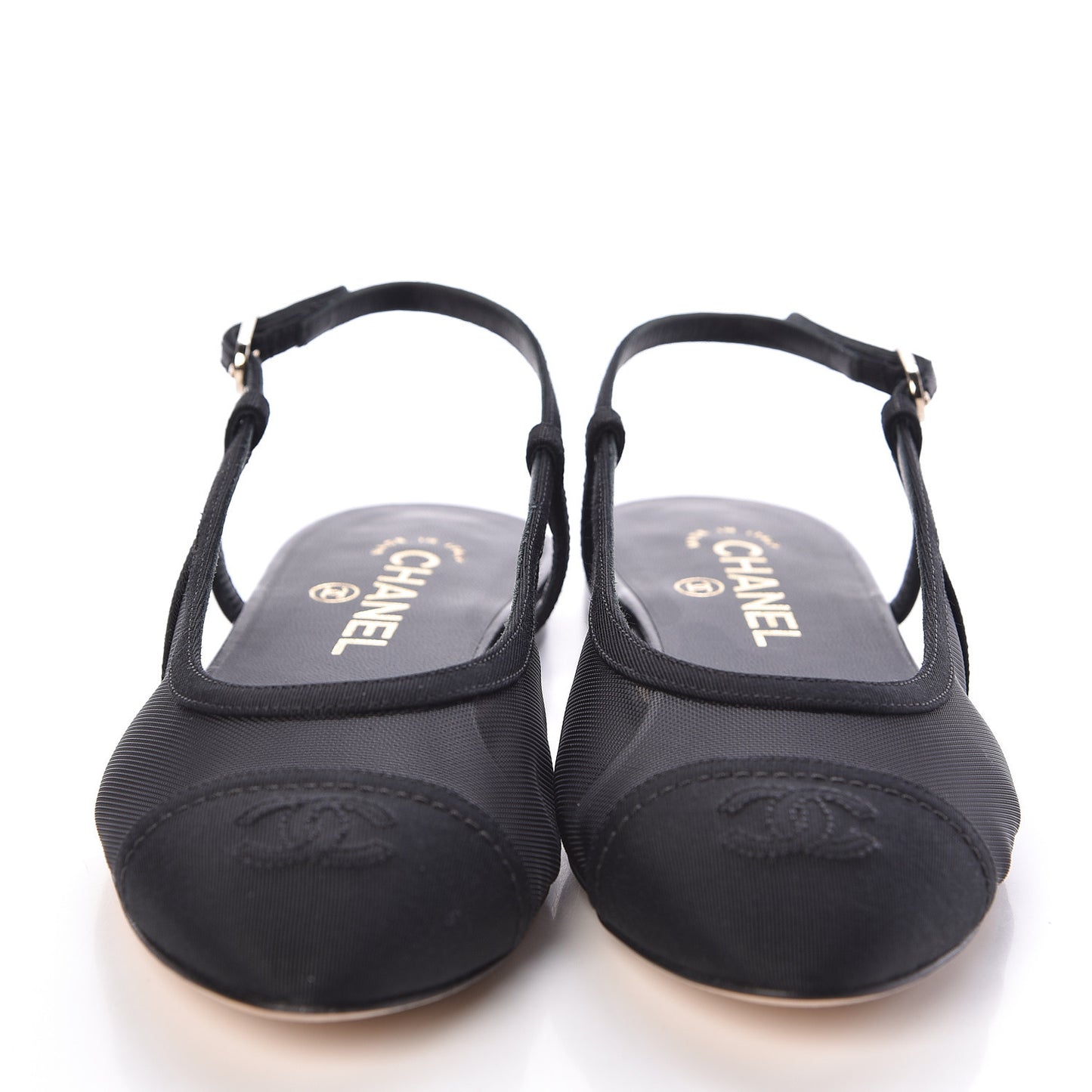 Mesh Grosgrain Cap Toe CC Slingback Sandals 38 Black