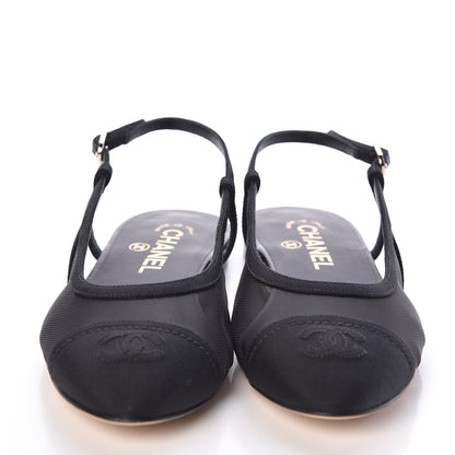Chanel Mesh Grosgrain Cap Toe CC Slingback Sandals 38 Black 2 of 11