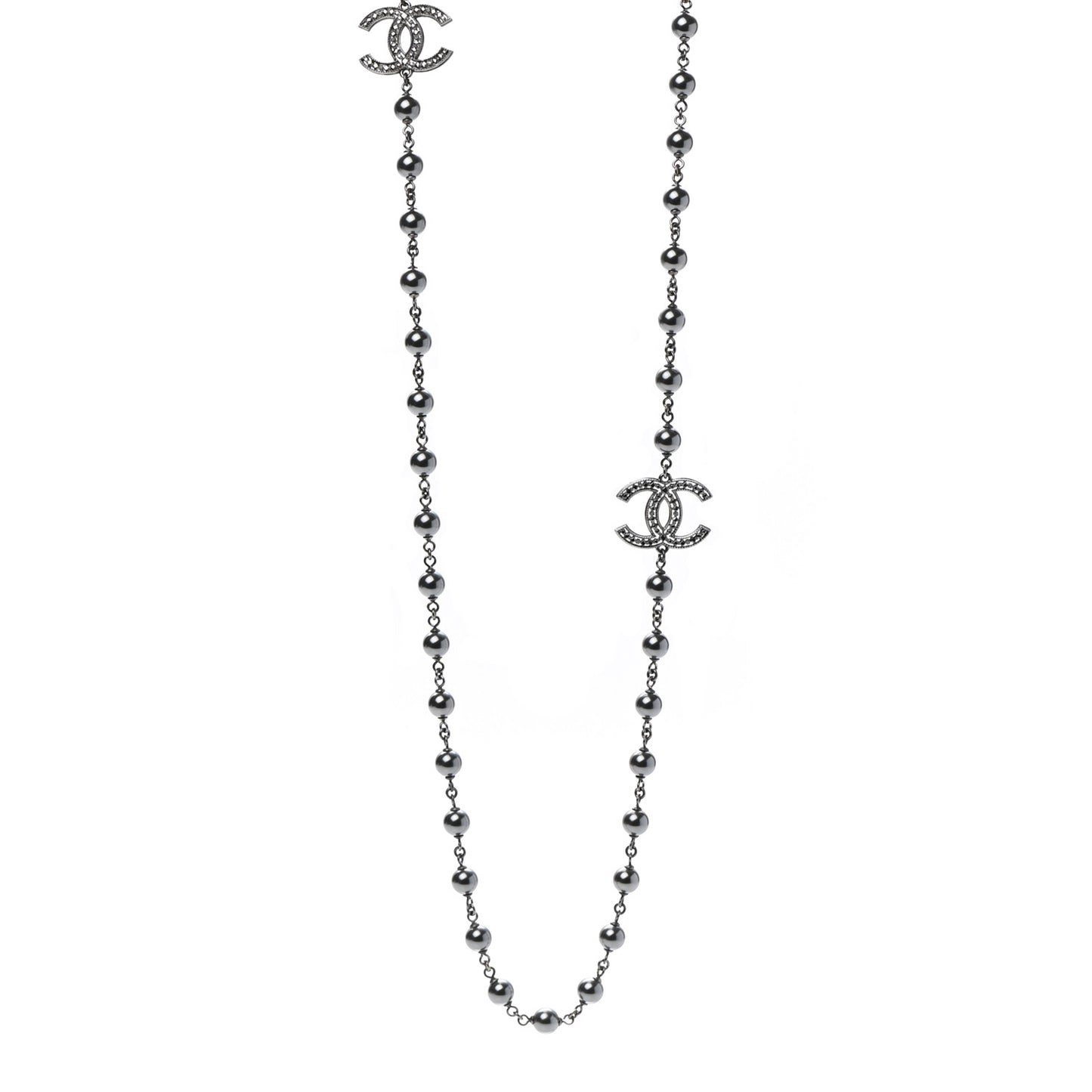Ruthenium Pearl Beaded CC Long Necklace Black