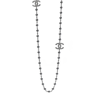 Chanel Ruthenium Pearl Beaded CC Long Necklace Black 1 of 6