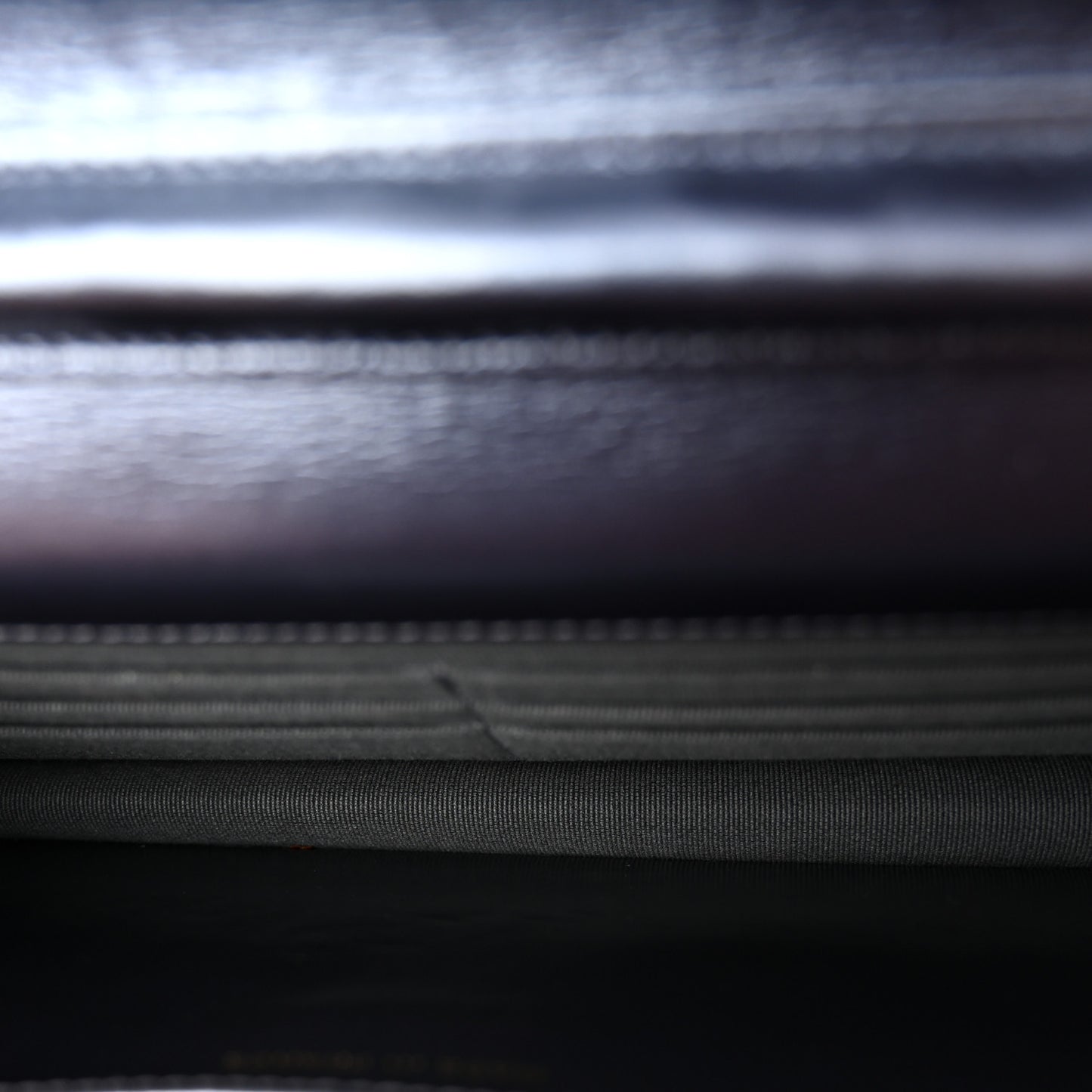Metallic Calfskin Quilted Wallet On Chain WOC Navy Blue