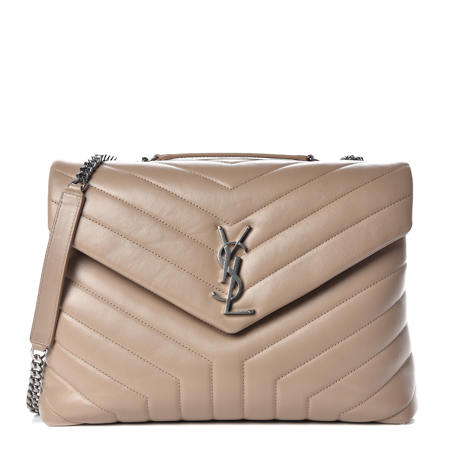 Saint Laurent Calfskin Y Quilted Monogram Medium Loulou Chain Satchel Dark Beige 1 of 10
