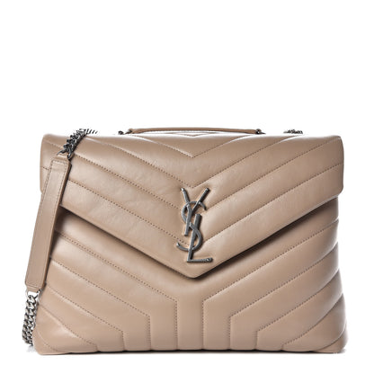 Saint Laurent Calfskin Y Quilted Monogram Medium Loulou Chain Satchel Dark Beige 1 of 10