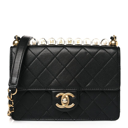Chanel Goatskin Quilted Logo Small Chic Flap Black 1 of 9