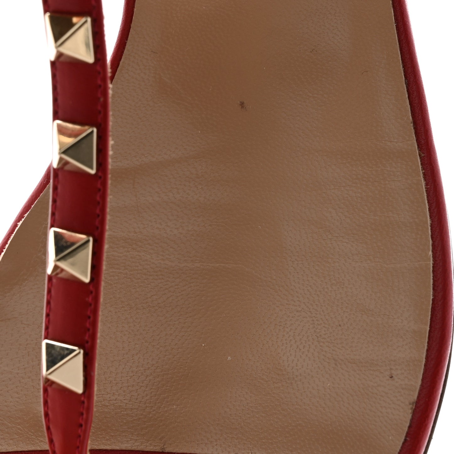 Calfskin Nappa Rockstud Ankle Wrap Flat Thong Sandals 37 Rouge Pur
