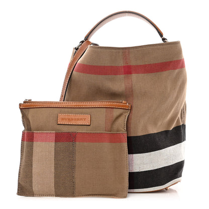 Burberry Canvas Mega Check Medium Ashby Hobo Saddle Brown 1 of 12