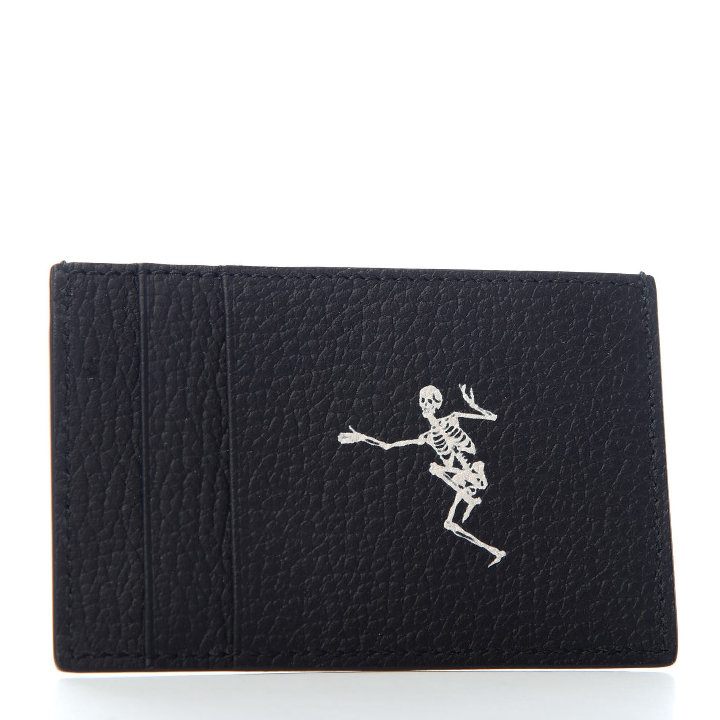 Calfskin Dancing Skeleton Card Holder Black