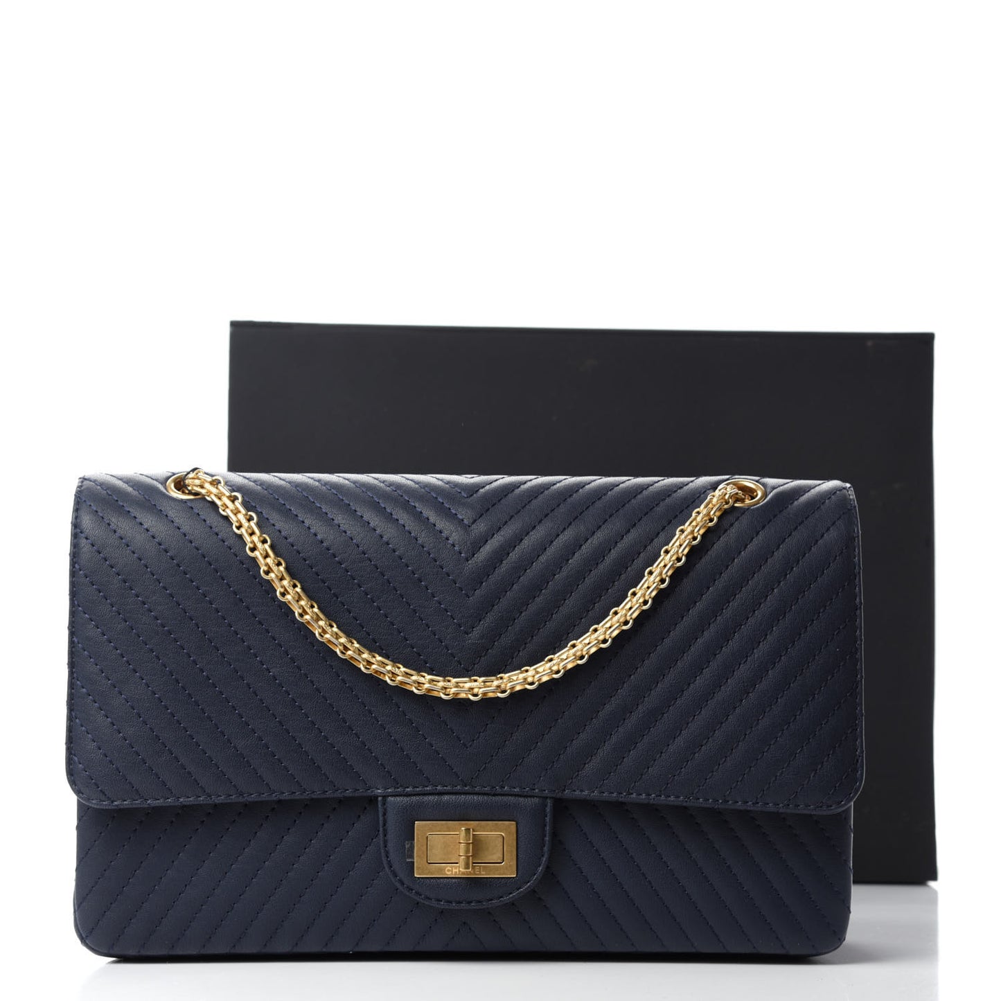 Sheepskin Chevron Quilted 2.55 Reissue 226 Flap Navy Blue