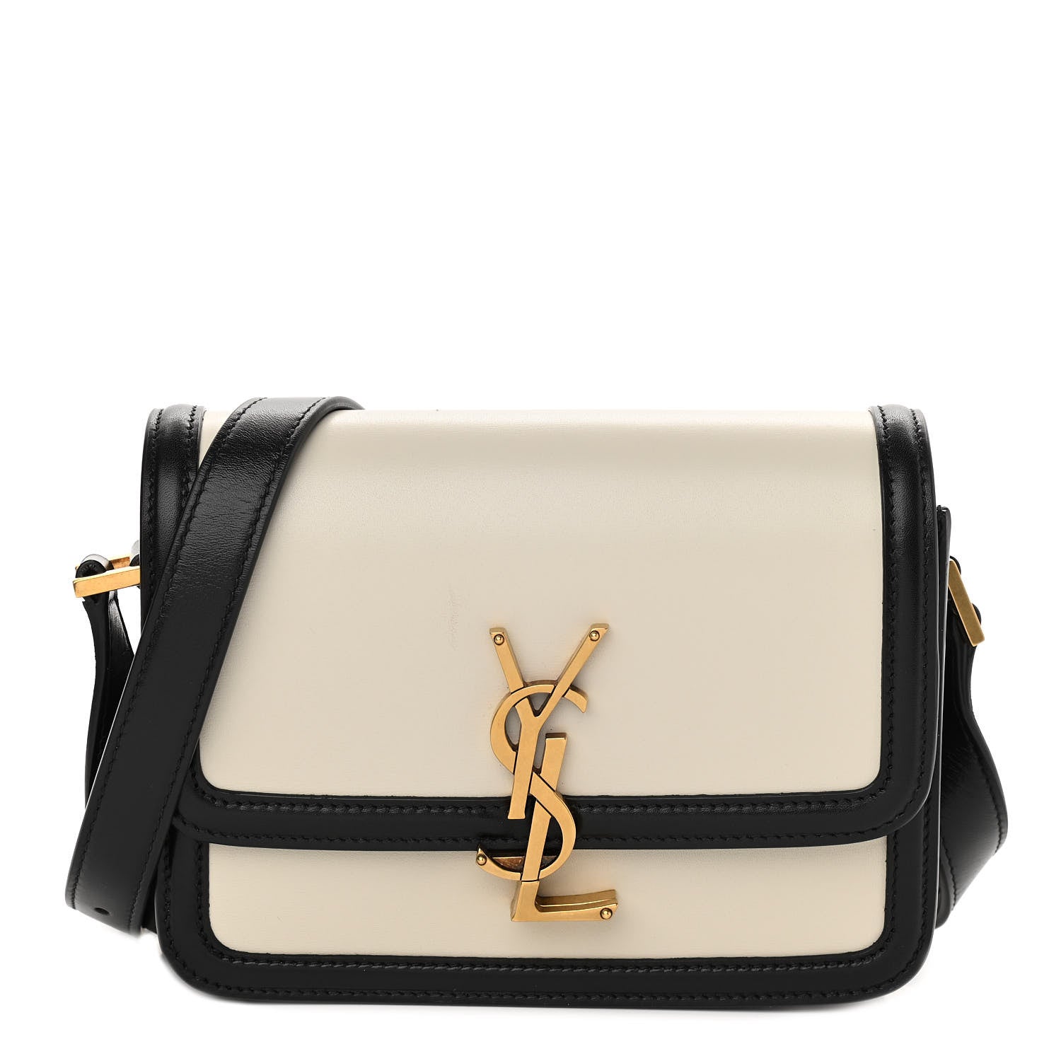 Saint Laurent Smooth Calfskin Small Two-tone Solferino Satchel Ivory Natural Black 1 of 10