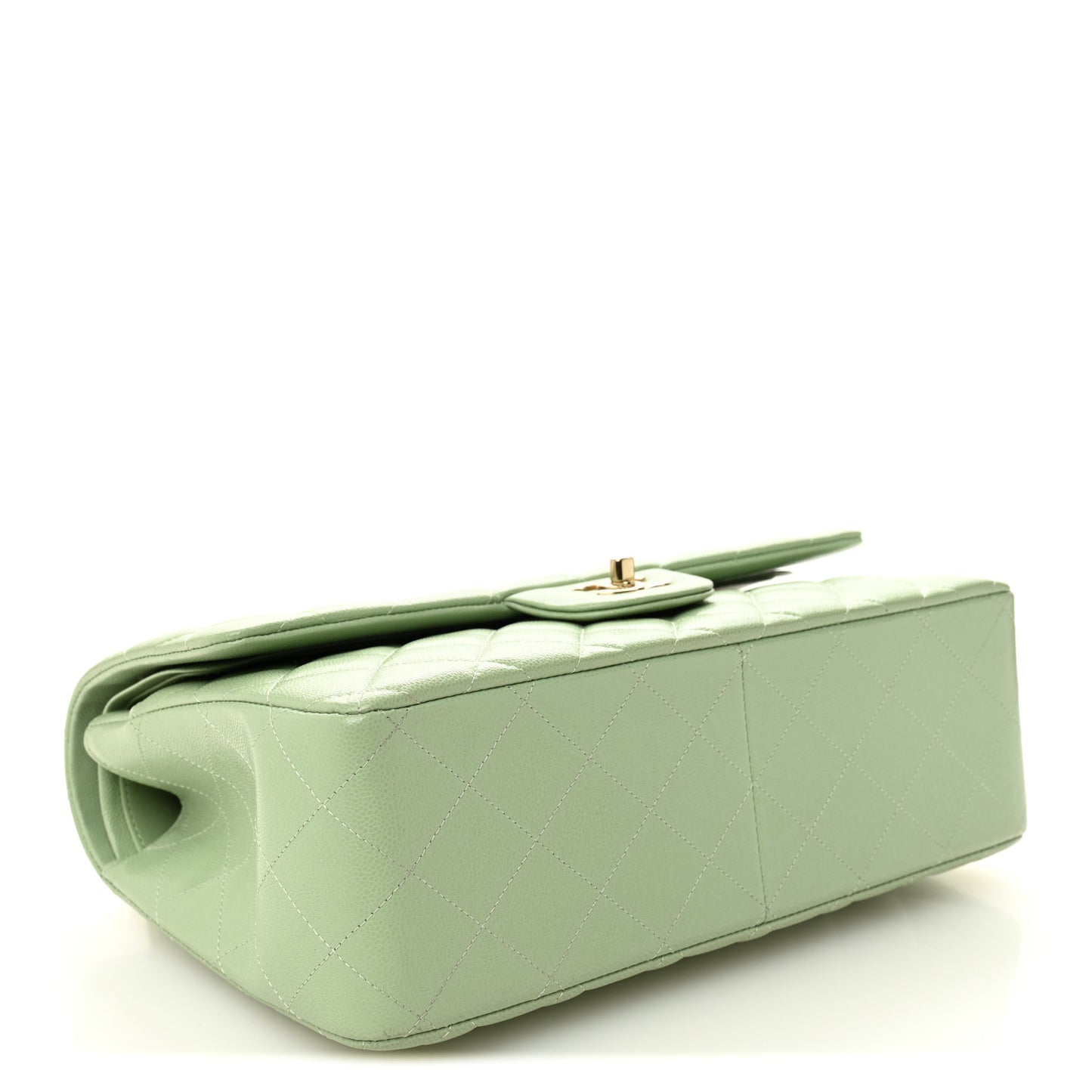 Caviar Quilted Jumbo Double Flap Light Green