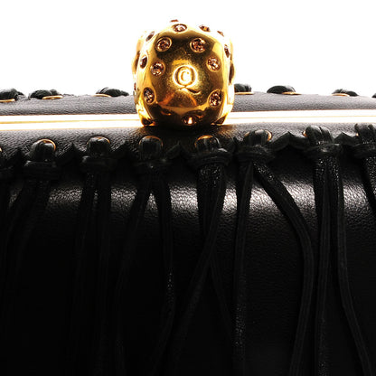 Alexander McQueen Leather Fringe Crystal Skull Box Clutch Black 6 of 10