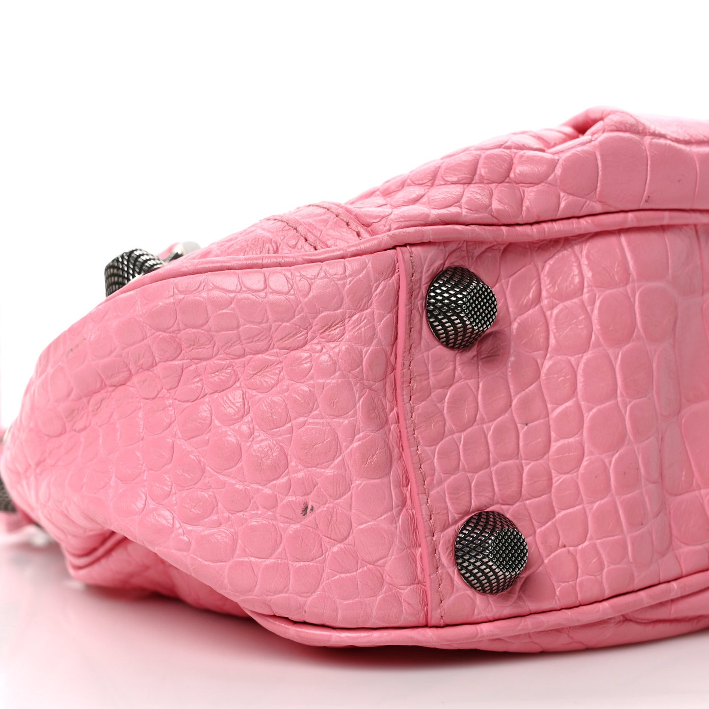 Extra Supple Calfskin Crocodile Embossed Small Le Cagole Shoulder Bag Sweet Pink