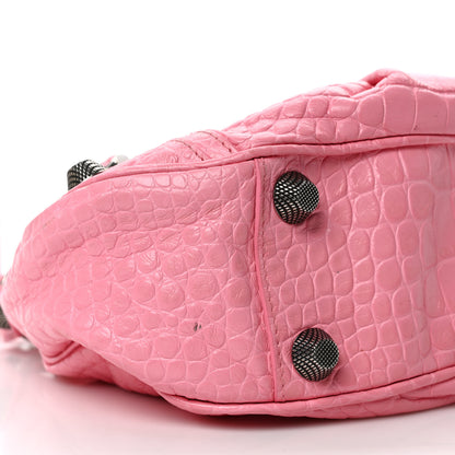 Balenciaga Extra Supple Calfskin Crocodile Embossed Small Le Cagole Shoulder Bag Sweet Pink 8 of 9