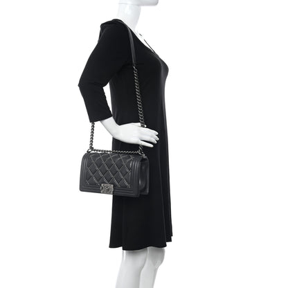 Chanel Iridescent Calfskin Embellished Double Stitch Medium Boy Flap Charcoal 2 of 16