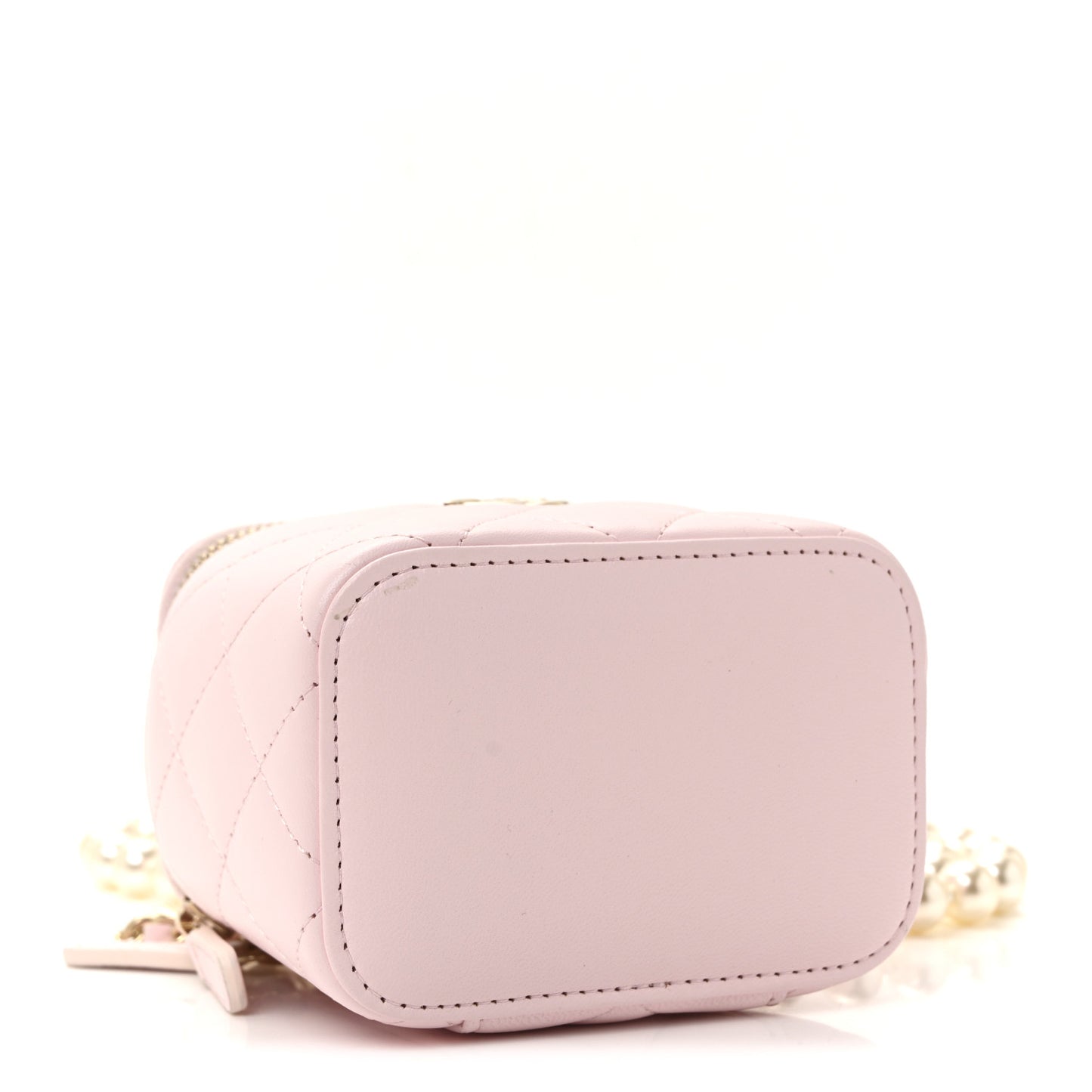 Lambskin Quilted Mini Vanity Case With Pearl Chain Light Pink