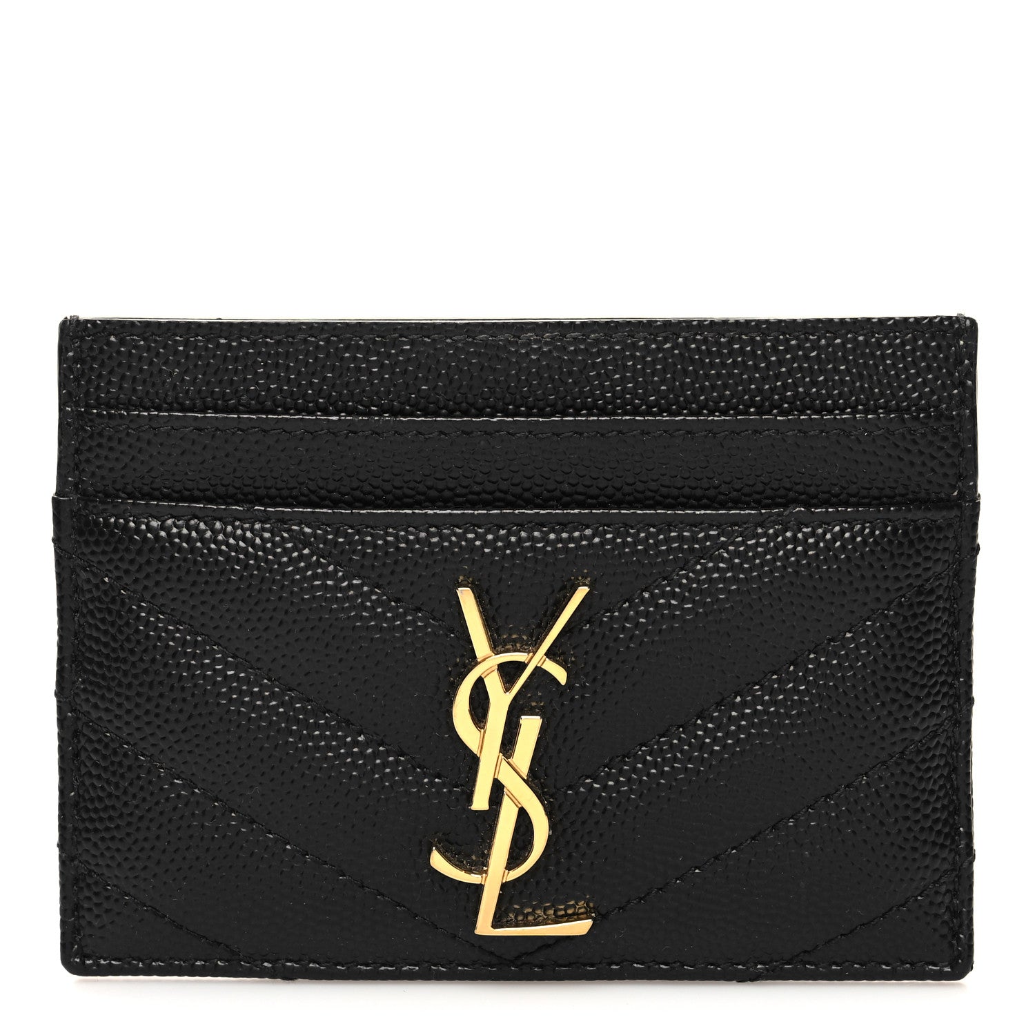 Saint Laurent Grain De Poudre Matelasse Chevron Monogram Credit Card Case Black 1 of 8