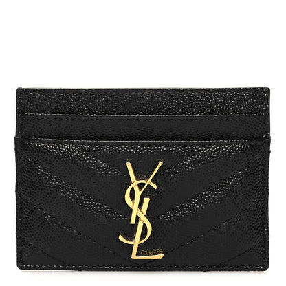Saint Laurent Grain De Poudre Matelasse Chevron Monogram Credit Card Case Black 1 of 8