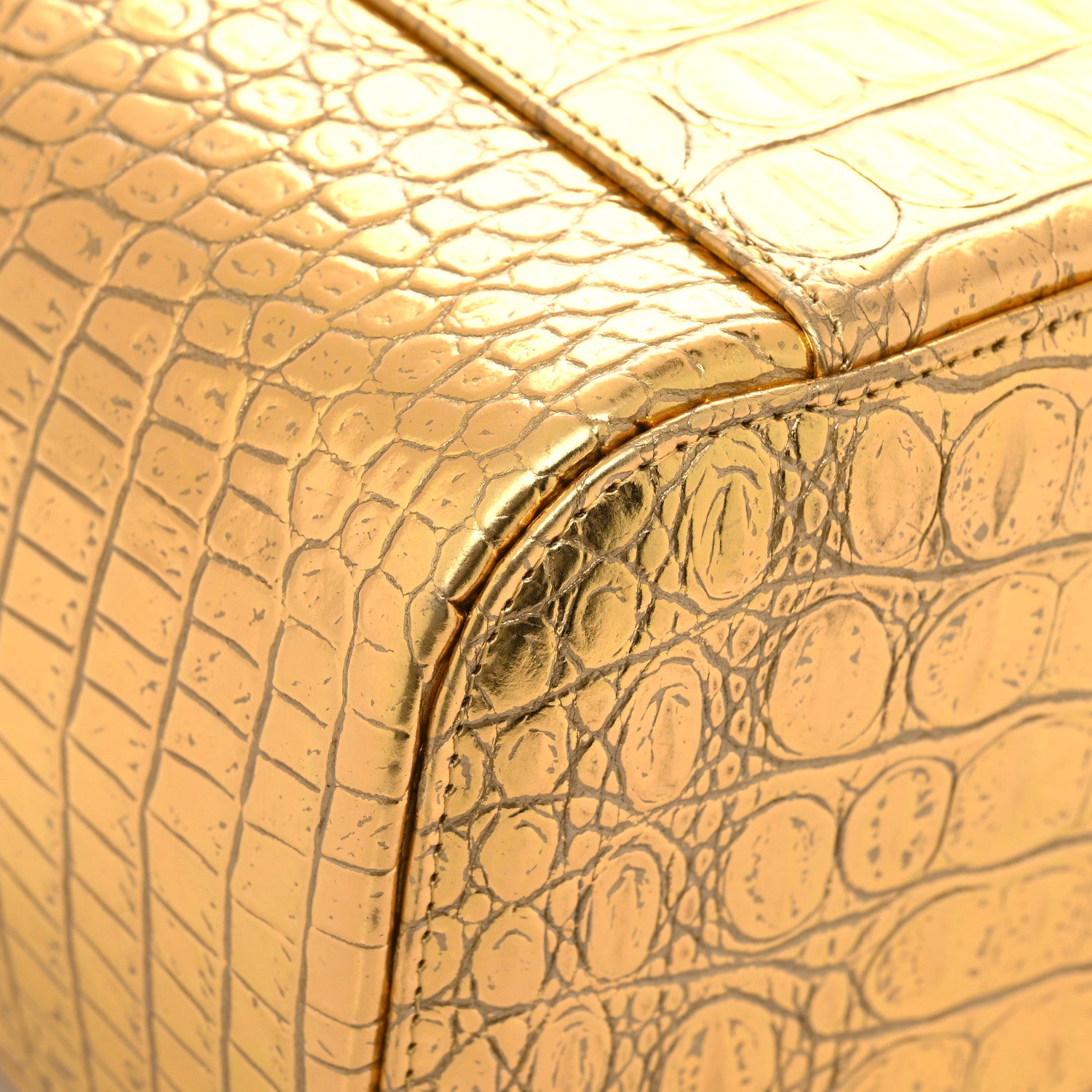 Chanel Metallic Calfskin Crocodile Embossed Cocodile Top Handle Vanity Gold 11 of 12