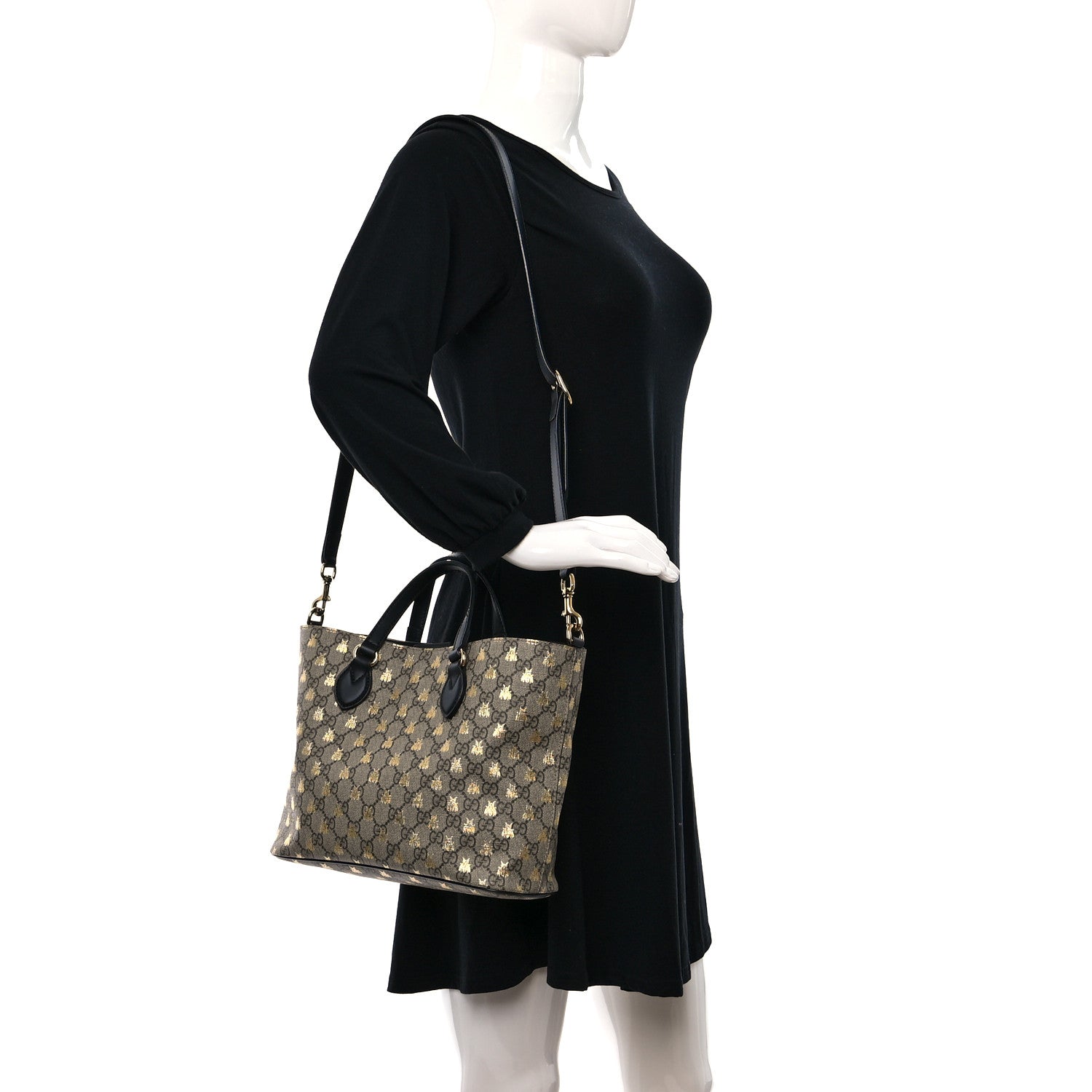 Gucci Soft GG Supreme Monogram Bees Small Crossbody Tote Beige Oro Black 2 of 10