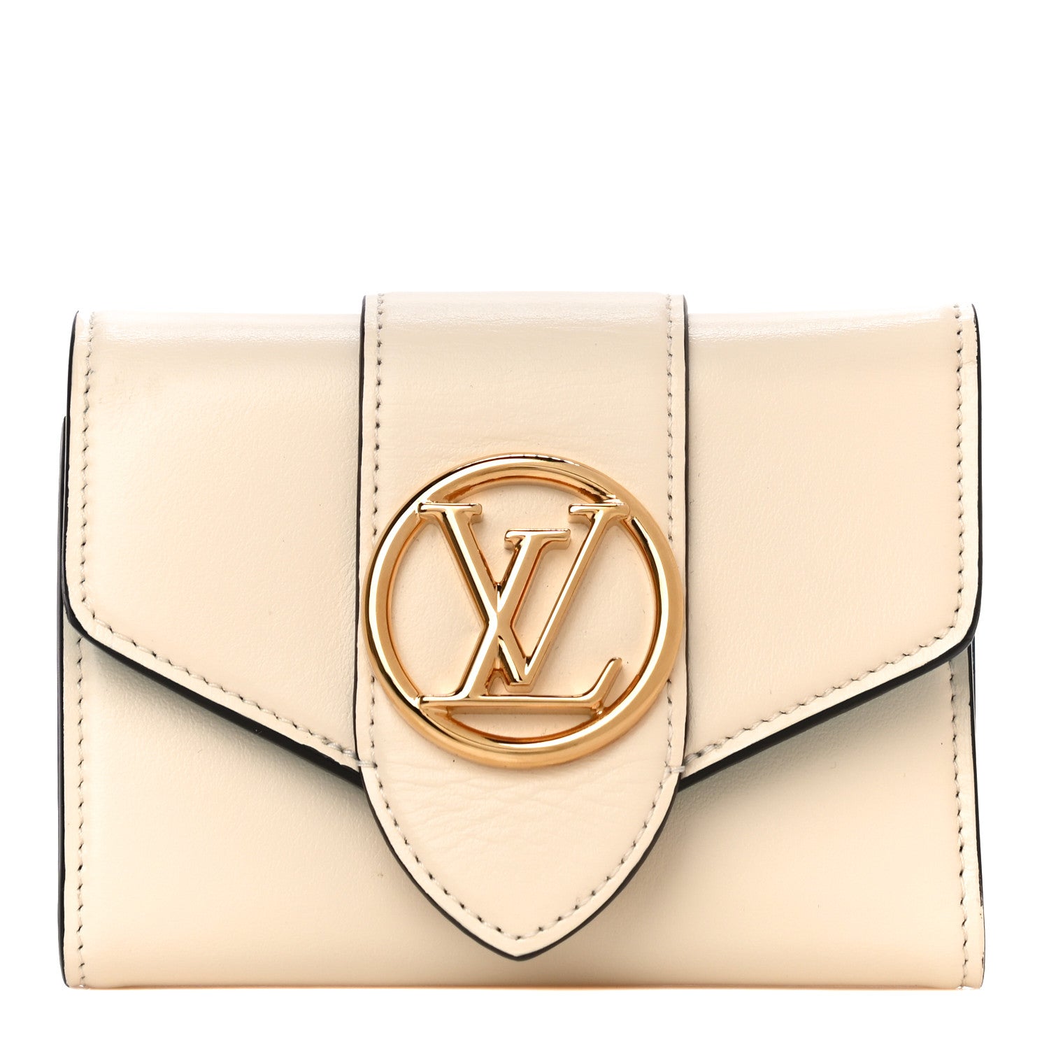 Louis Vuitton Smooth Calfskin LV Pont 9 Compact Wallet Creme 1 of 10