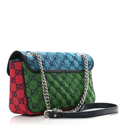 Gucci Monogram Multicolor Matelasse Diagonal Small GG Marmont Shoulder Bag Light Blue Pink Blue Green Red 3 of 10