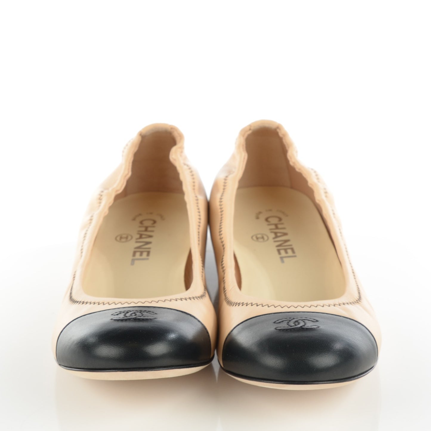 Lambskin Cap Toe CC Ballerina Flats 40 Beige Black