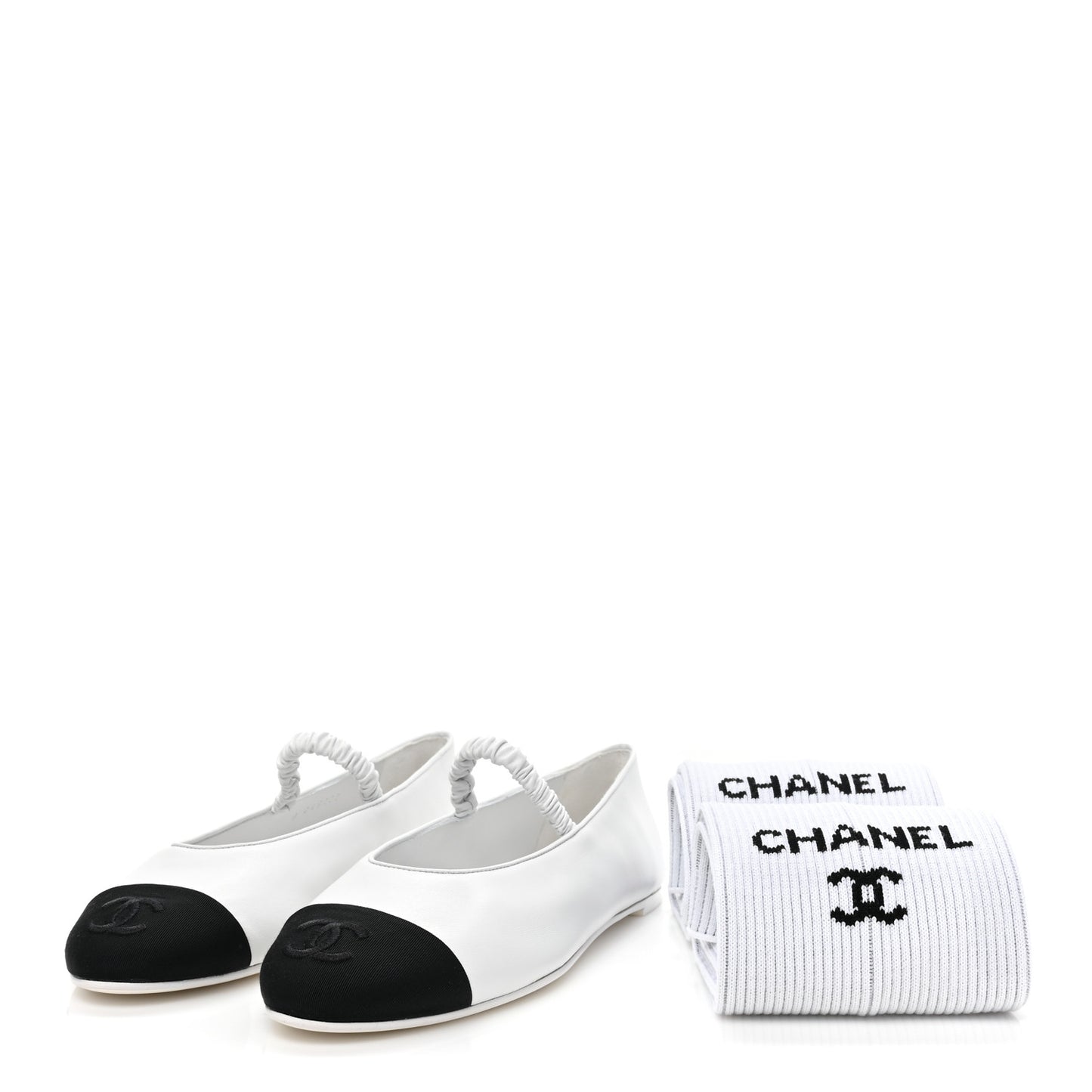 Lambskin Grosgrain Cap Toe CC Ballerina Flats With Leg Warmers 39.5 White