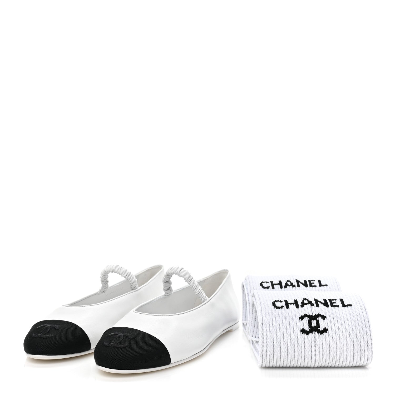 Chanel Lambskin Grosgrain Cap Toe CC Ballerina Flats With Leg Warmers 39.5 White 2 of 10