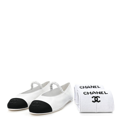 Chanel Lambskin Grosgrain Cap Toe CC Ballerina Flats With Leg Warmers 39.5 White 2 of 10