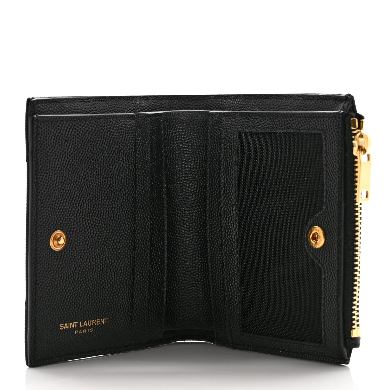 Saint Laurent Grain De Poudre Matelasse Chevron Monogram Zipped Card Case Black 5 of 7