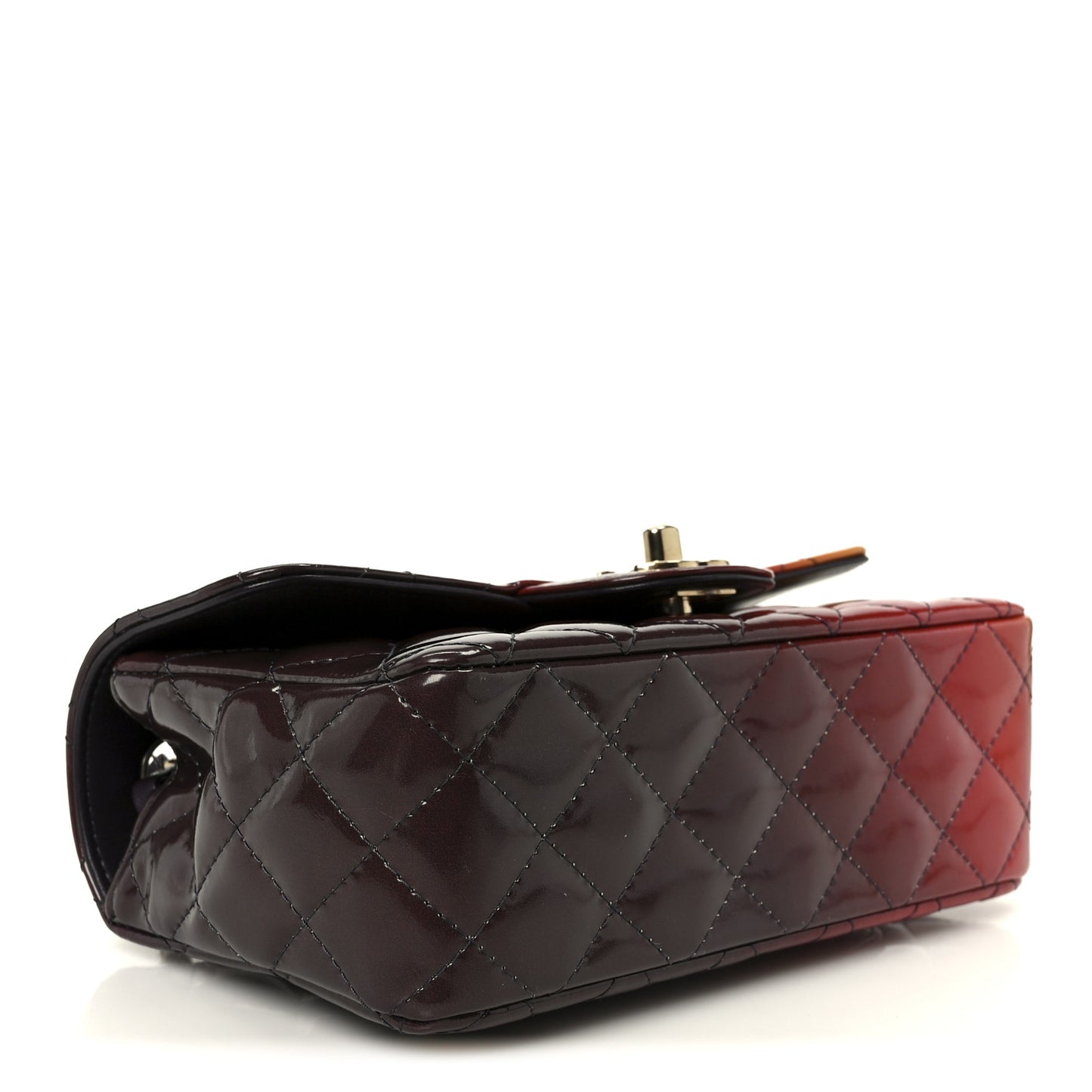 Shaded Patent Calfskin Quilted Mini Rectangular Flap Red Yellow Dark Purple