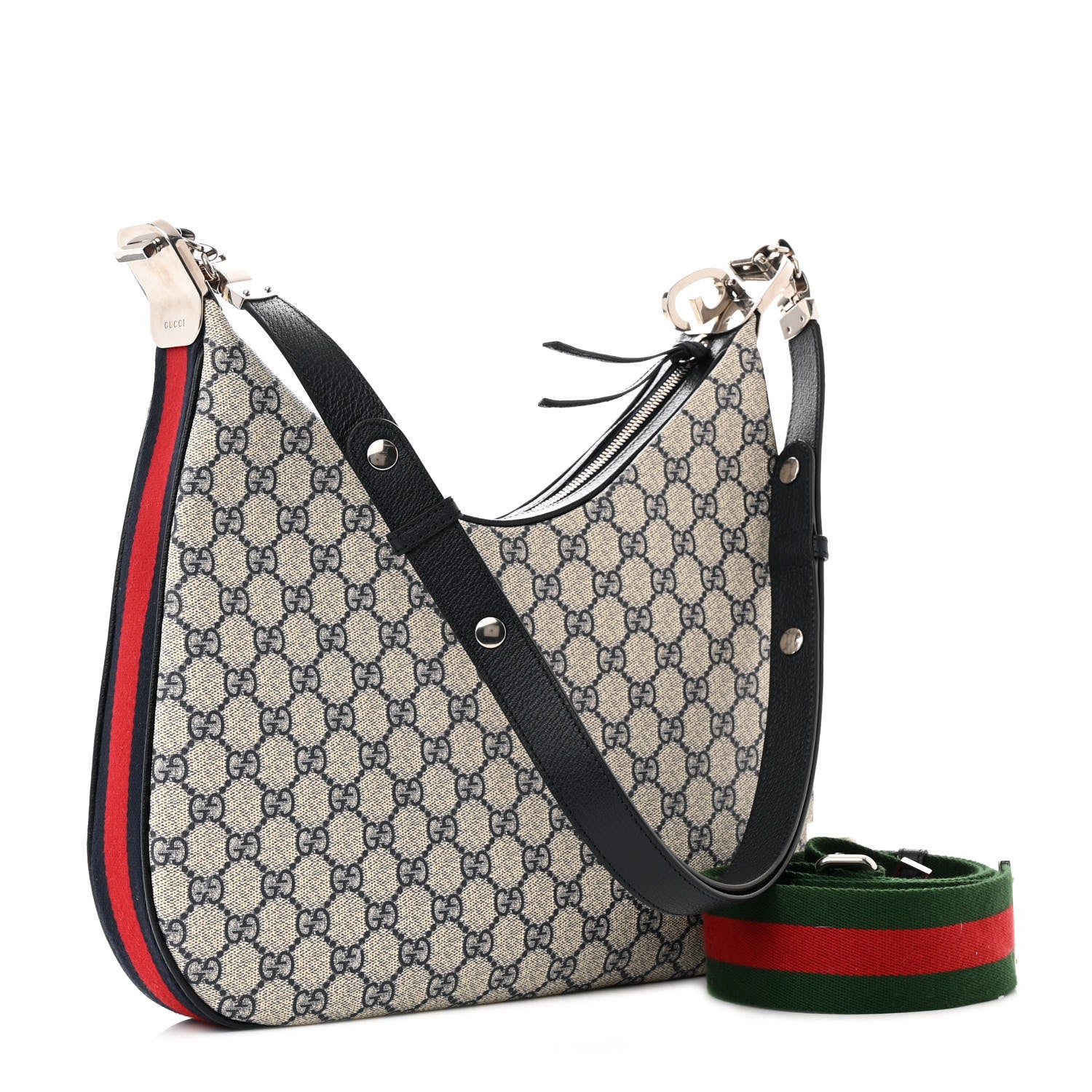 Gucci GG Supreme Monogram Textured Calfskin Web Large Attache Shoulder Bag Beige Blue 3 of 11