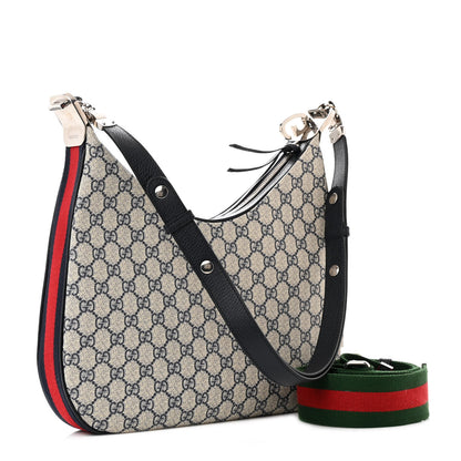 Gucci GG Supreme Monogram Textured Calfskin Web Large Attache Shoulder Bag Beige Blue 3 of 11