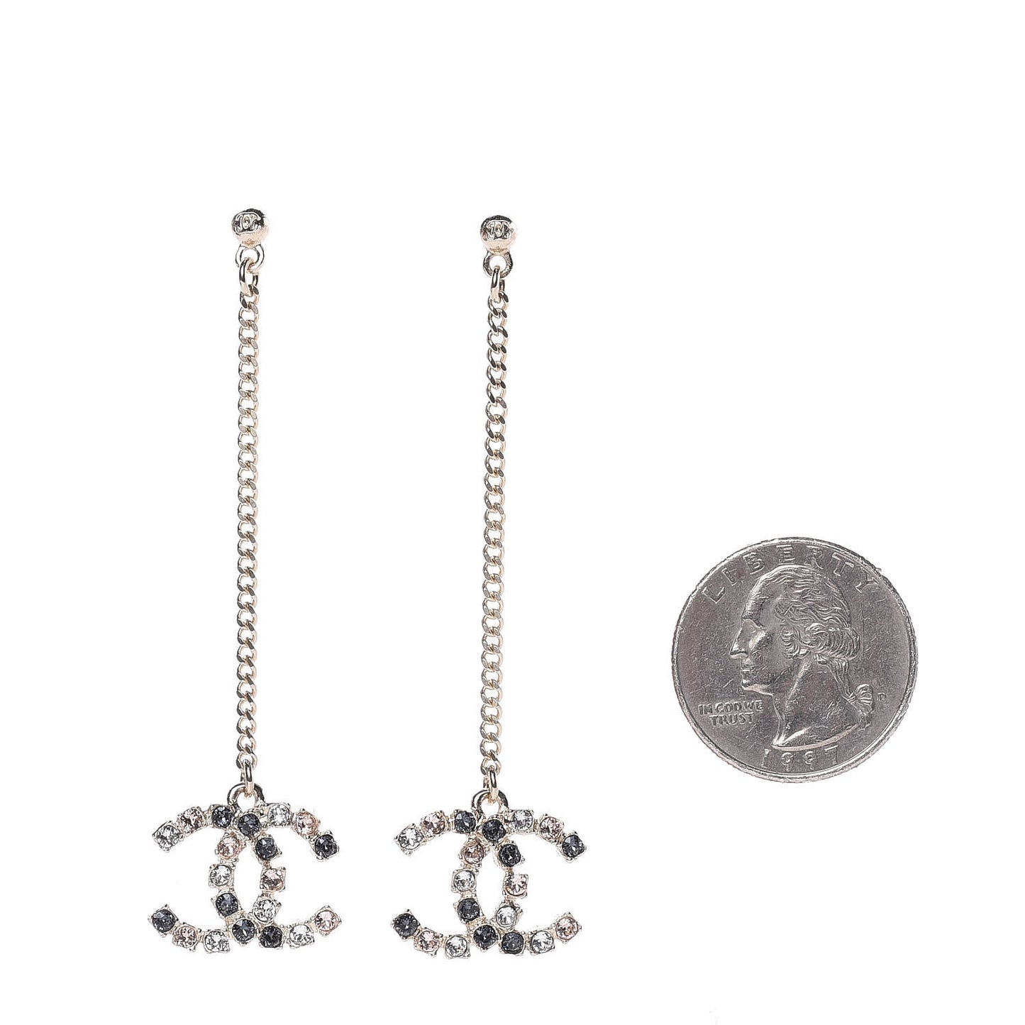 Crystal CC Drop Earrings Pink Grey Gold