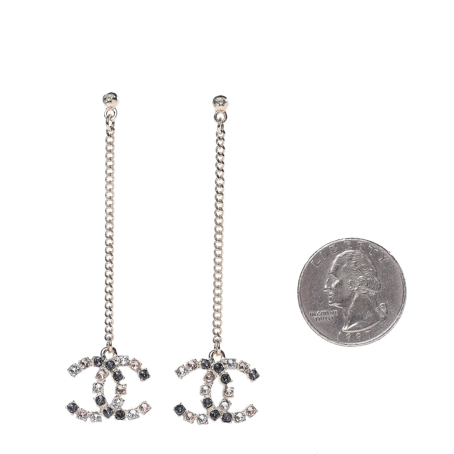 Chanel Crystal CC Drop Earrings Pink Grey Gold 2 of 4