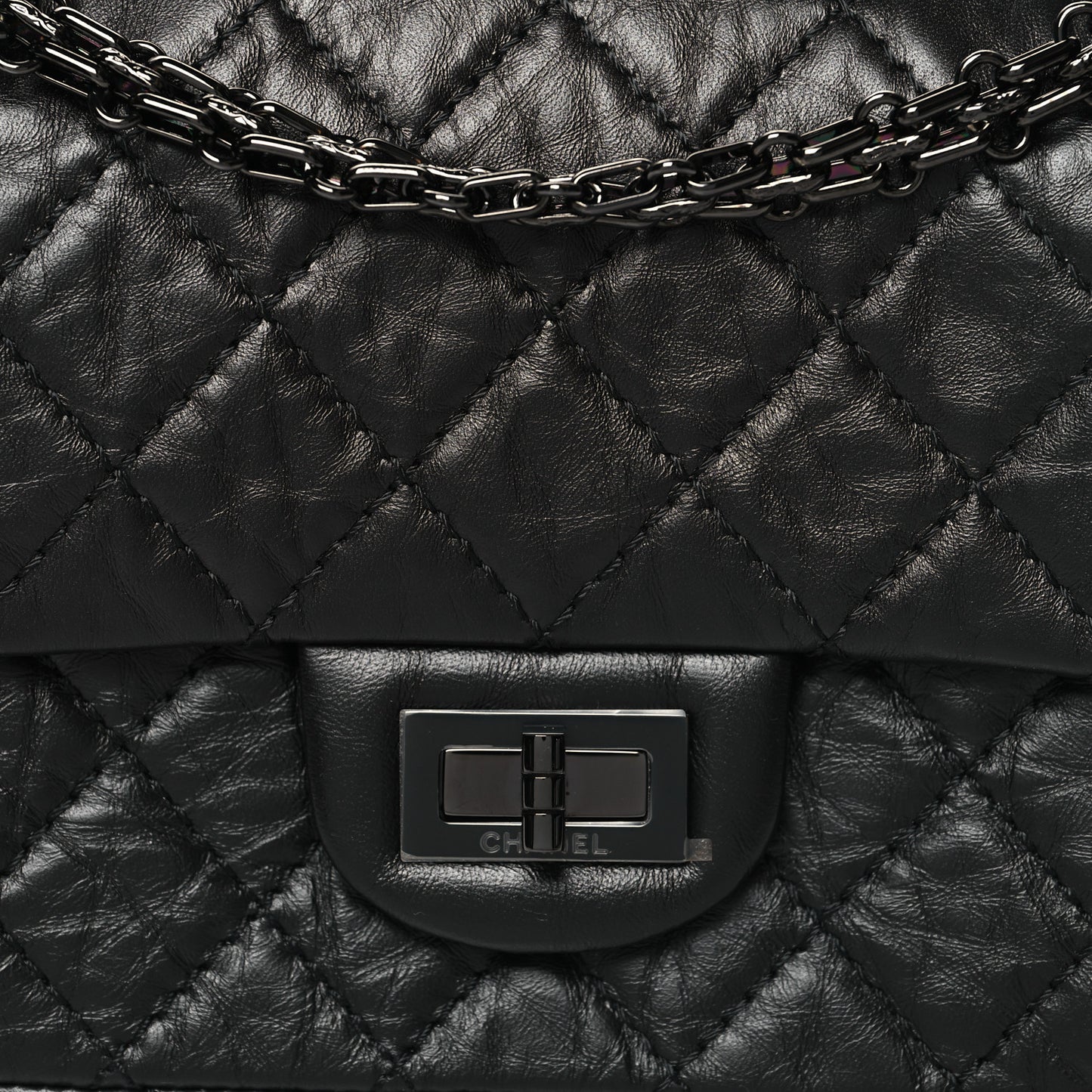 Aged Calfskin Quilted 2.55 Reissue Mini Flap So Black