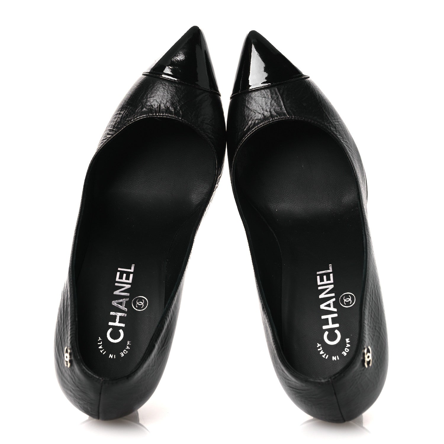 Chanel Crumpled Calfskin Knotted Heel Cap Toe Pumps 39.5 Black 2 of 14