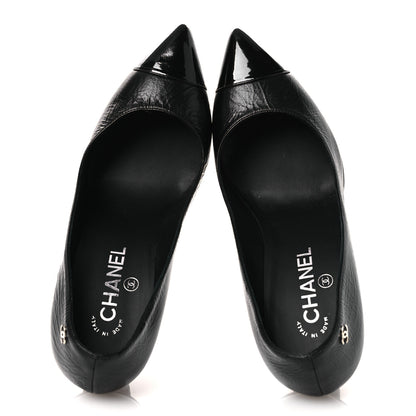 Chanel Crumpled Calfskin Knotted Heel Cap Toe Pumps 39.5 Black 2 of 14