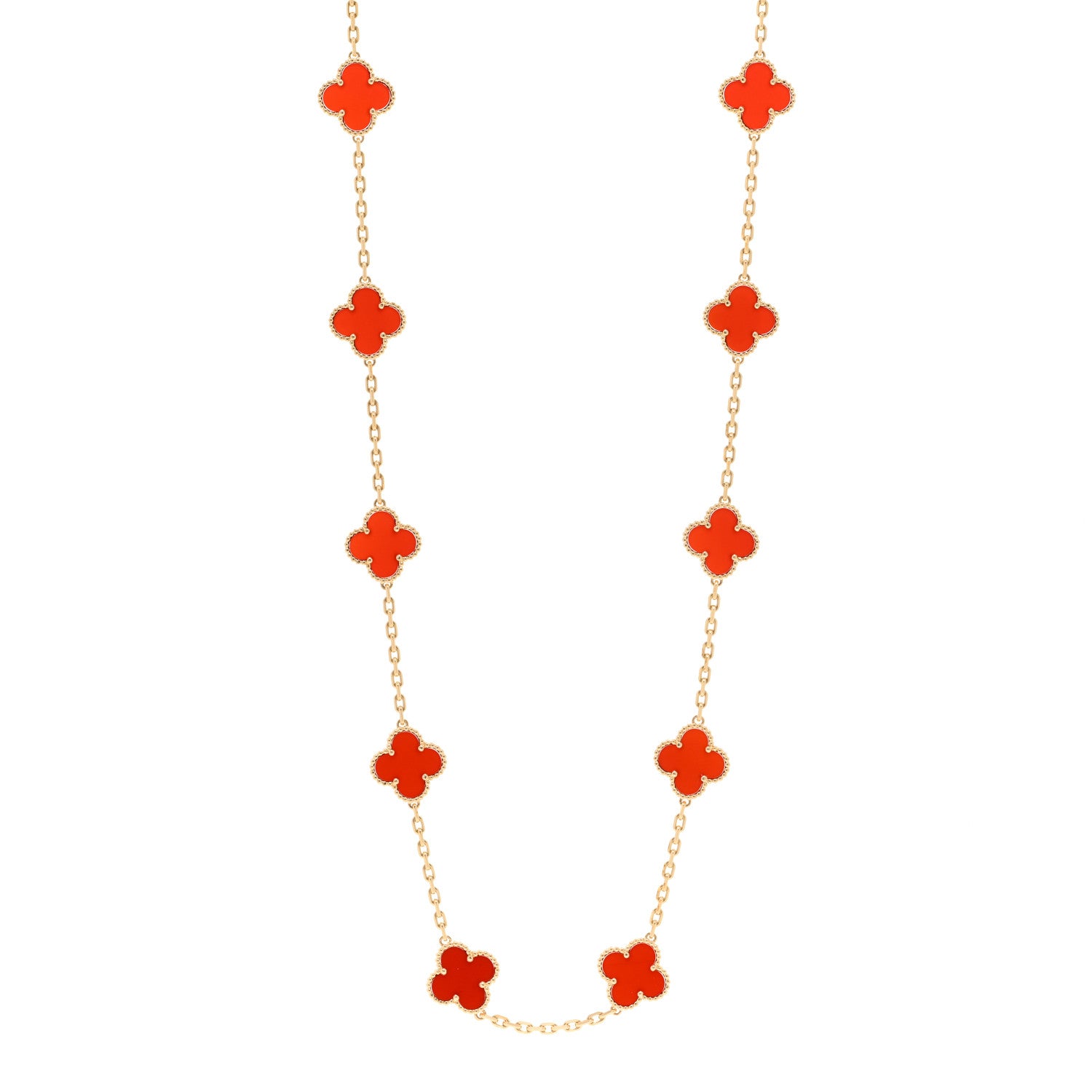 Van Cleef & Arpels 18K Yellow Gold Carnelian 20 Motifs Vintage Alhambra Necklace 1 of 5