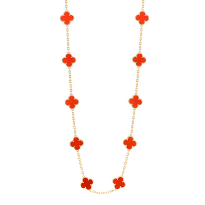 Van Cleef & Arpels 18K Yellow Gold Carnelian 20 Motifs Vintage Alhambra Necklace 1 of 5