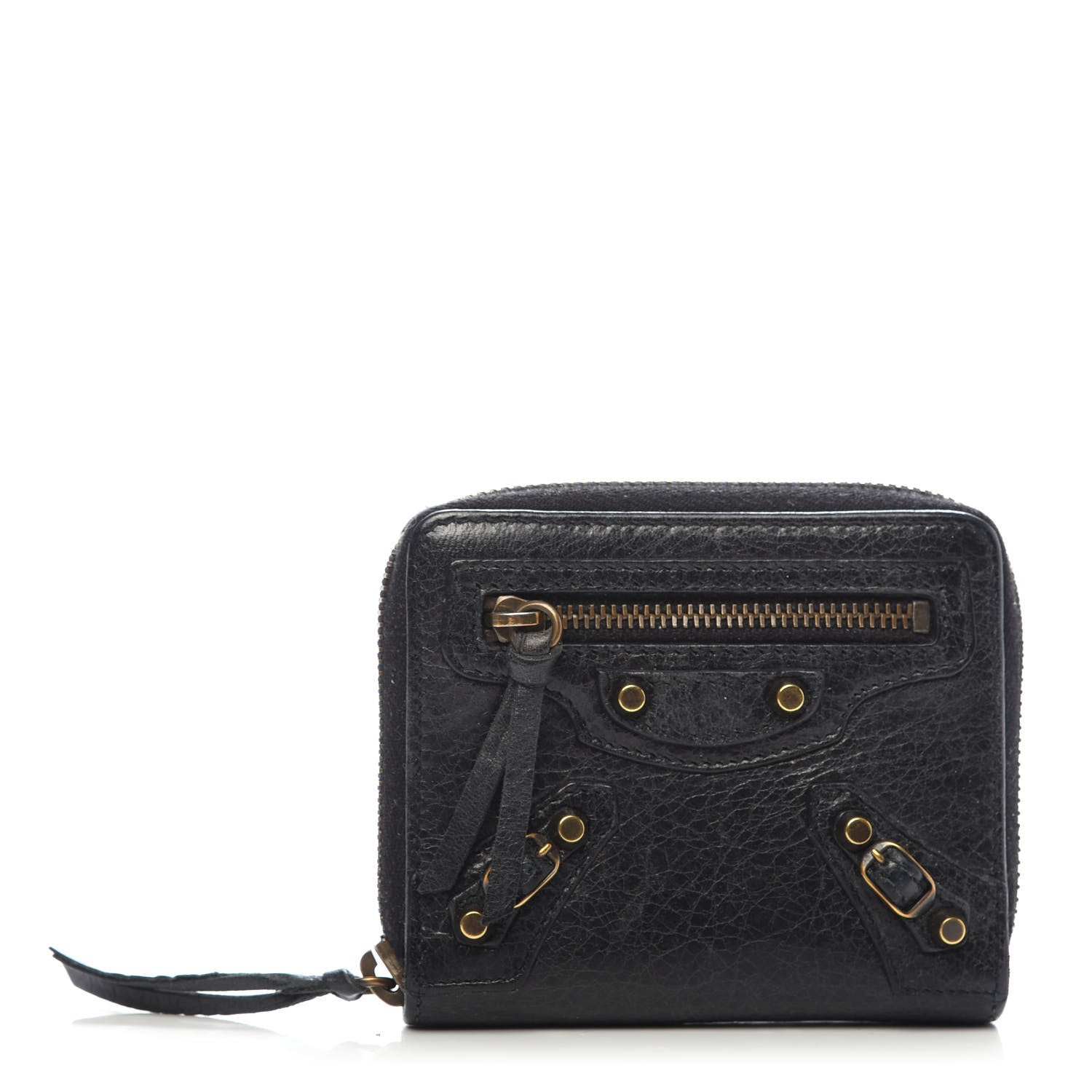 Balenciaga Agneau Classic Gold Hardware Zip Around Card Holder Black 1 of 8