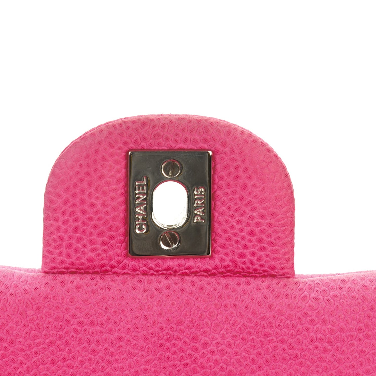 Iridescent Caviar Clutch with Chain Flap Pink
