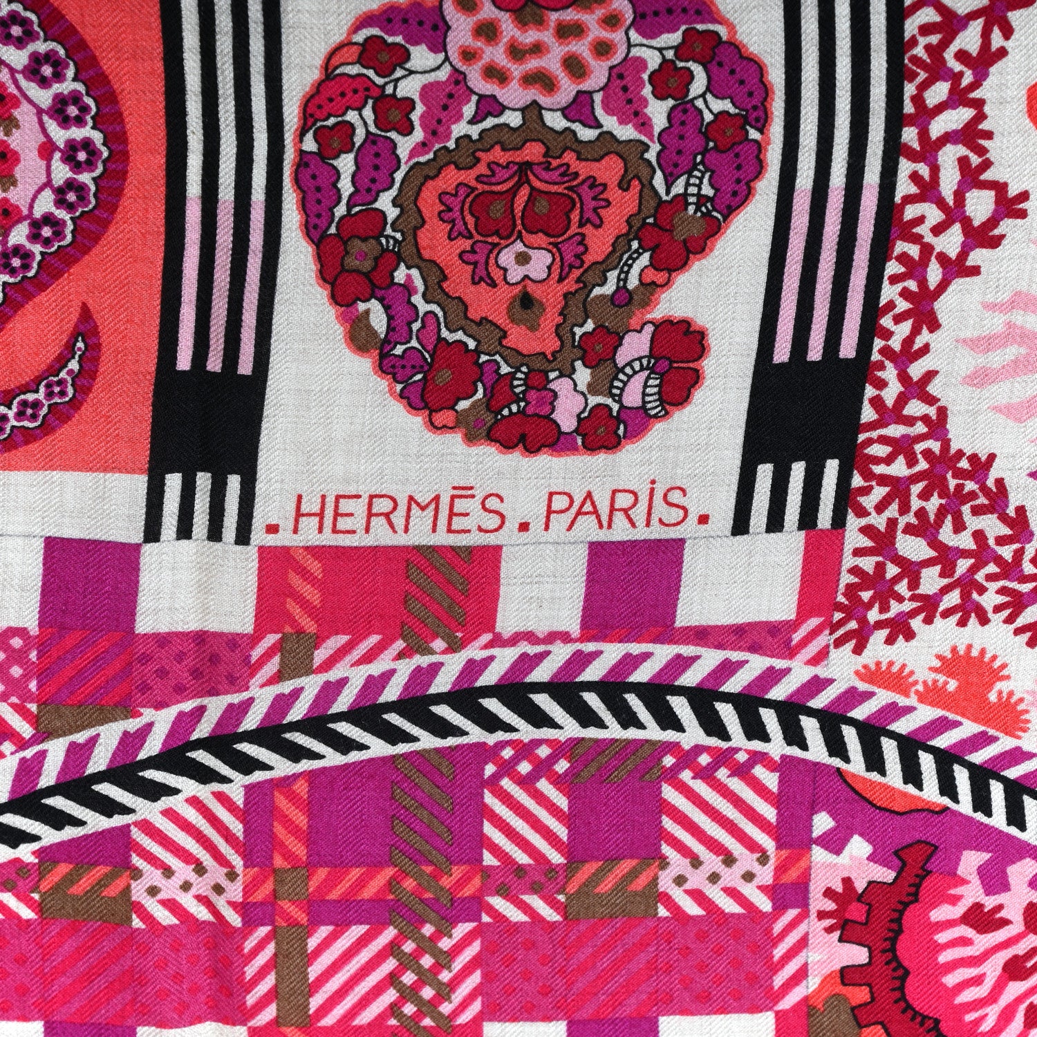 Hermes Cashmere Silk Paisley Blossom Shawl 140 Fuchsia Naturel Vieux Rose 5 of 5