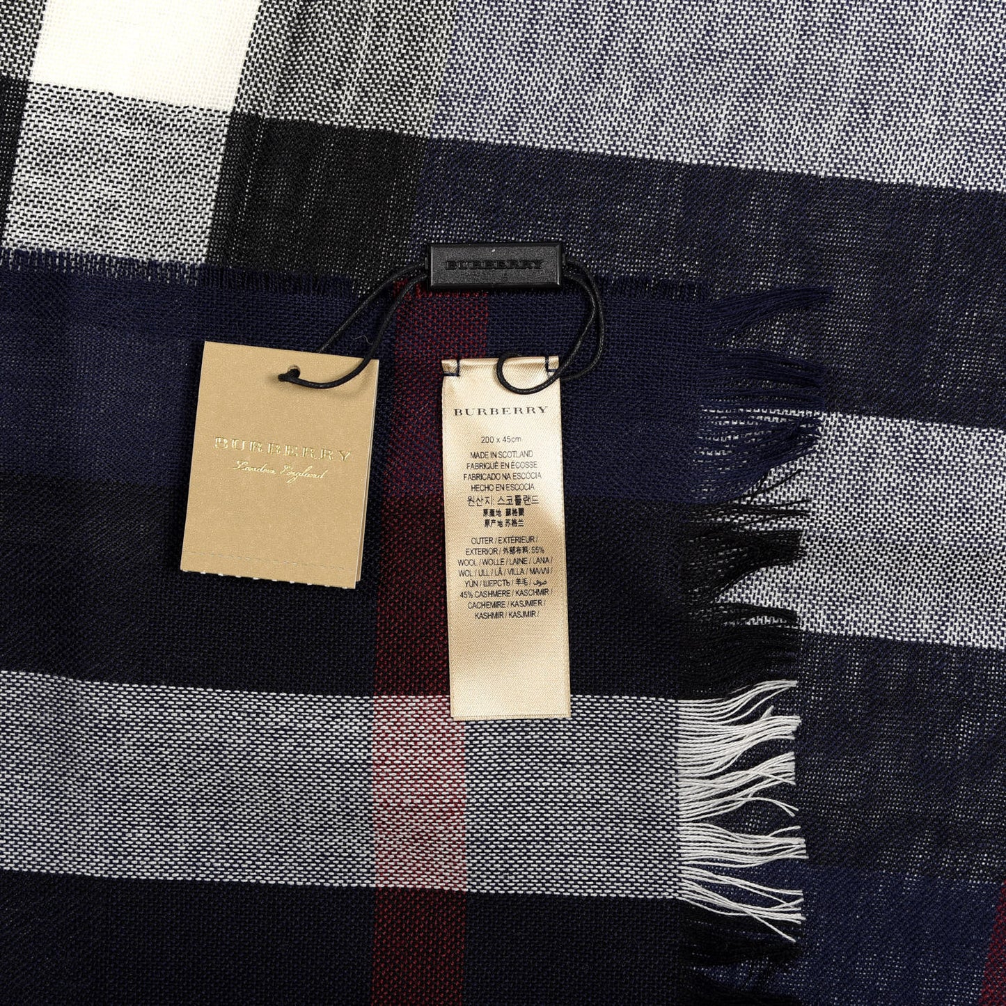 Wool Cashmere Giant Check Lightweight Scarf Parade Navy