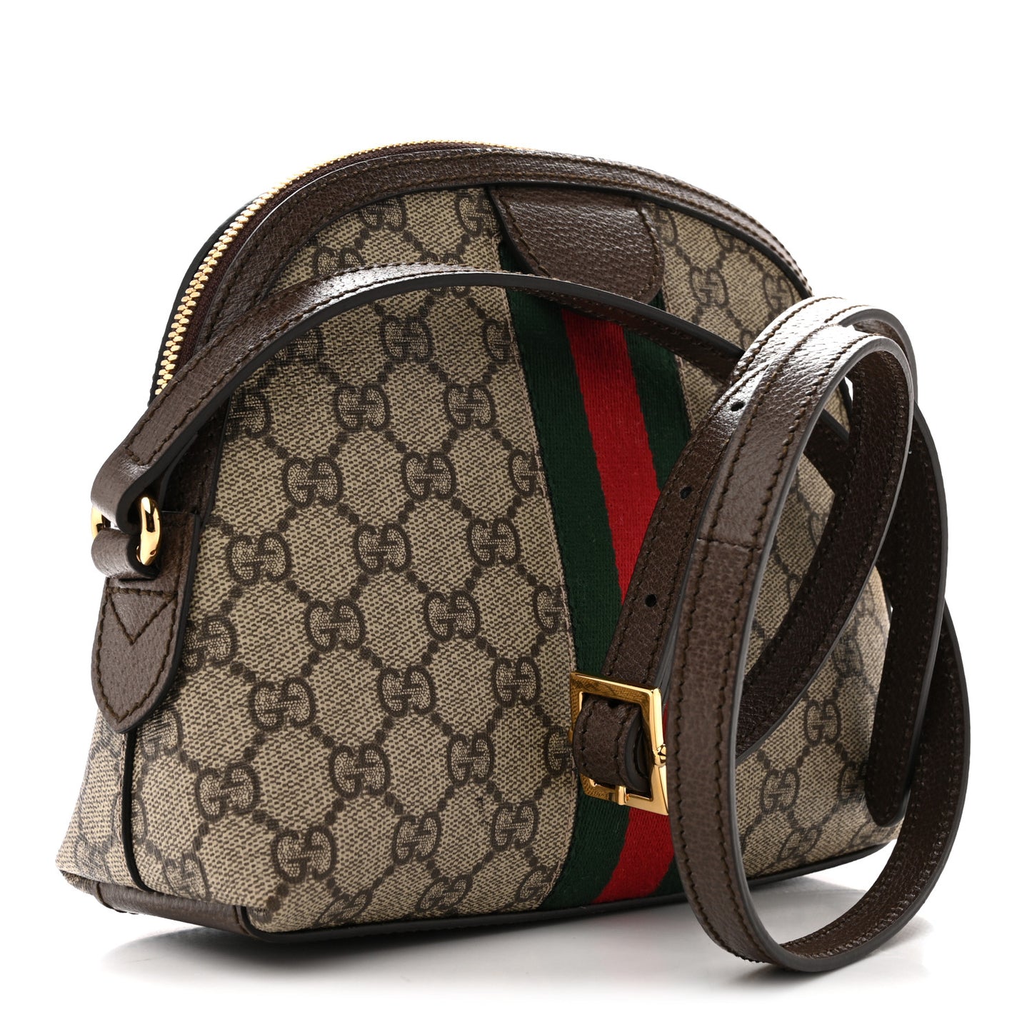 GG Supreme Monogram Textured Dollar Calfskin Web Small Ophidia Dome Shoulder Bag Beige Ebony New Acero Brown