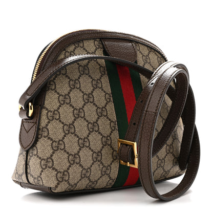 Gucci GG Supreme Monogram Textured Dollar Calfskin Web Small Ophidia Dome Shoulder Bag Beige Ebony New Acero Brown 3 of 12